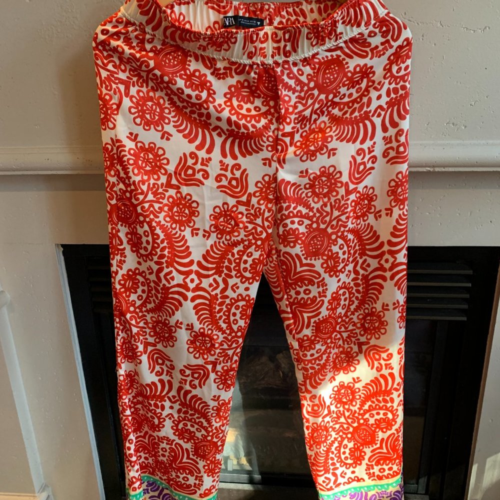 Zara Thai Print Women's Pants, Elastic Waist, Size Small